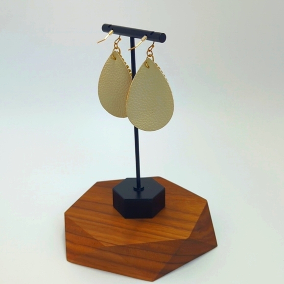 Faux Leather & Rhinestone Teardrop Earrings - Picture 6 of 7